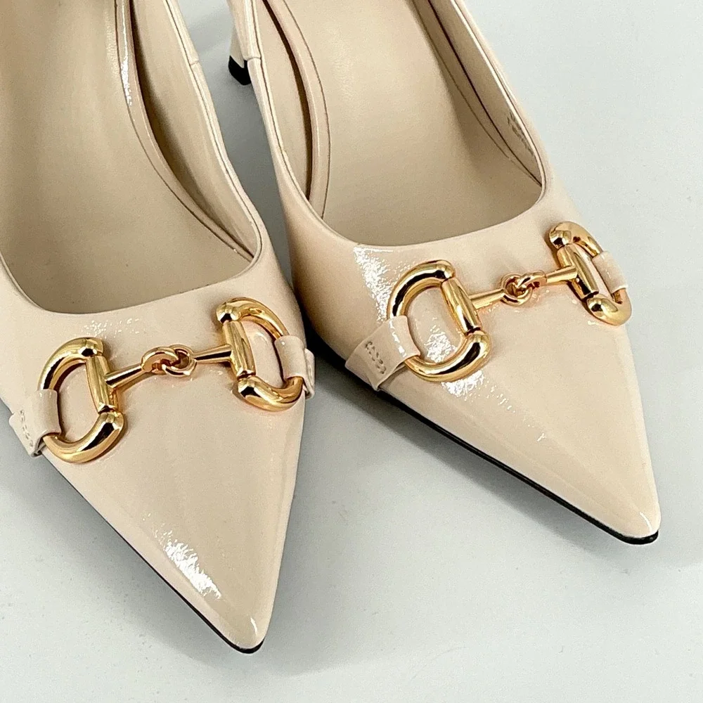 Jeffrey Campbell Size 10 Cream Patent Leather Horsebit Pumps NEW Estella $145